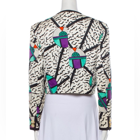 Vintage 80s Louis Feraud Multicolored Memphis Pattern Multicolor Blazer Jacket 6 - Picture 3 of 15